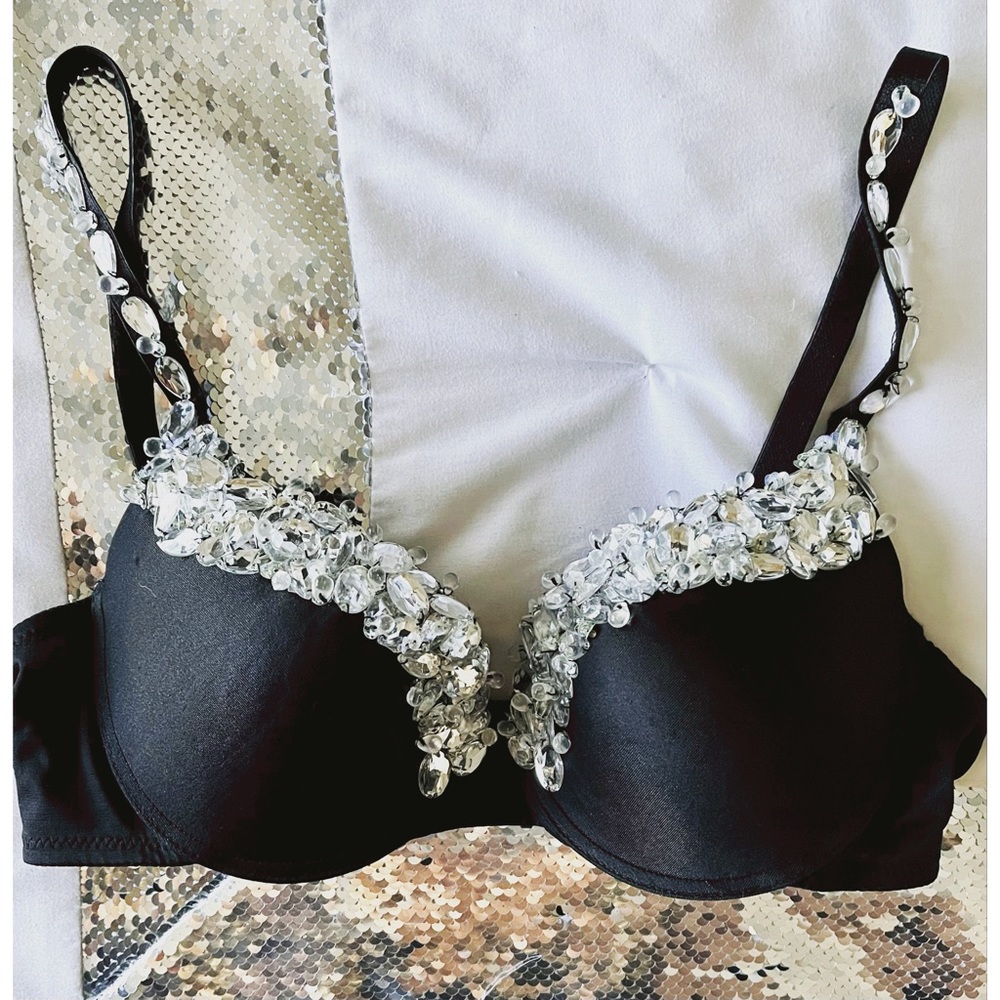 Glamorous MARCIANO Rhinestones Jewels Black Bra 36C 🔥